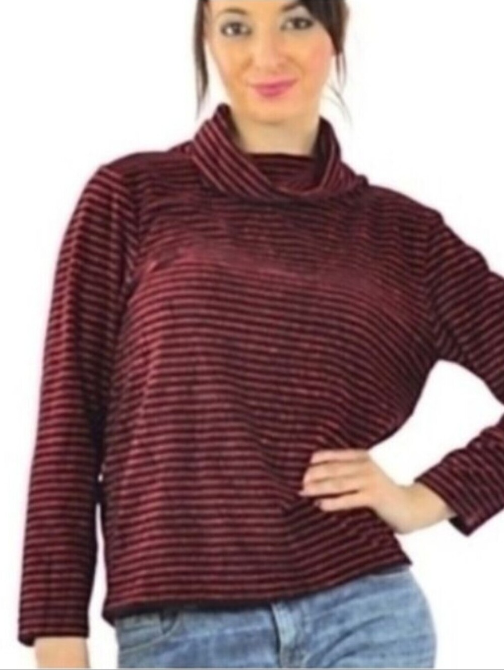 One Clothing Maroon Navy Cowl Neck Striped Top
